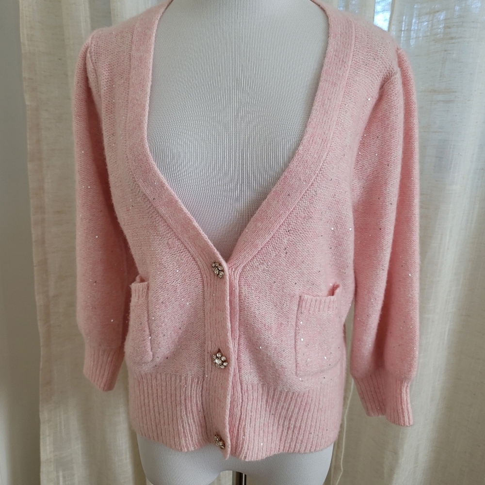 Autumn Cashmere Pink Melange Silver Sequin Cardigan Size XS Pre-owned